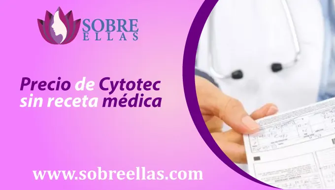 En la siguiente imagen se muestra una mano de un doctor recibiendo una receta medica  con un título al lado un título “Precio de Cytotec sin receta medica