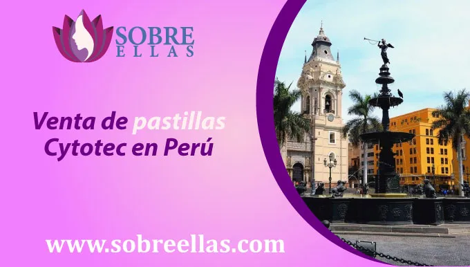 Se observa la Plaza de Armas de Lima Perú y al lado izquiero un titulo que dice Venta de pastillas Cytotec en Perú
